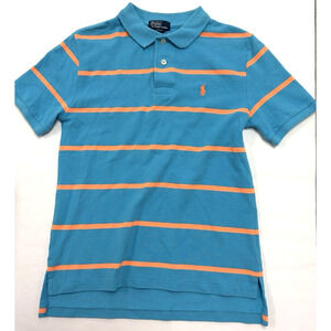 Ralph Lauren Polo Shirt Boys M (10-12) Teal Blue & Orange Striped